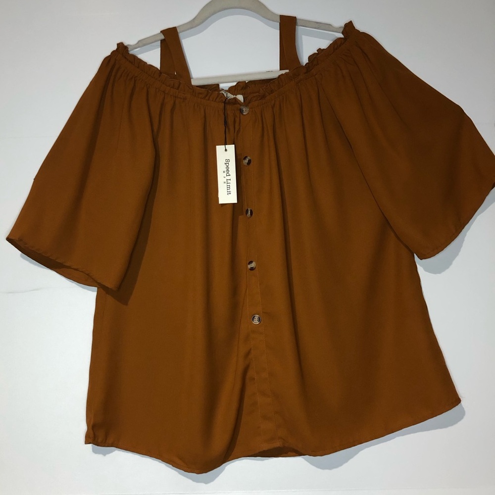 NWT Speed Limit MPH Women’s Rust Off-the-Shoulder Button-Front Top Size 2X